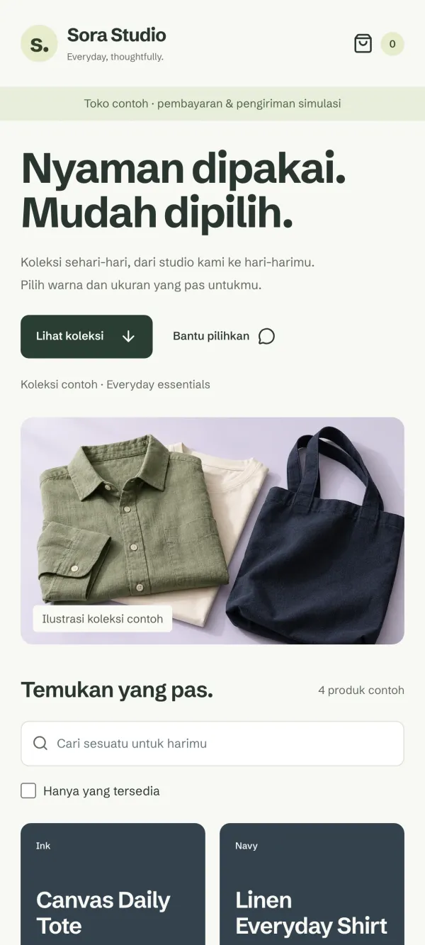 A Wazell storefront on a phone, with “Help me choose” beside the collection.